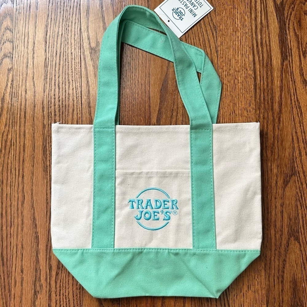 Trader Joes Green Pastel Canvas Mini Tote